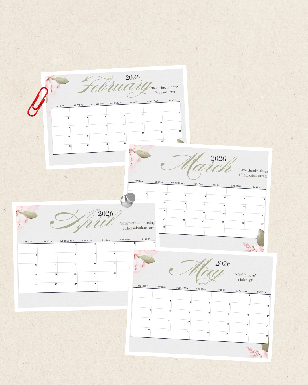 2026 Pastel Calendar Printable | Creamy Aesthetic Digital Download Calendar | Soft Minimalist Wall Art | Ready to Print Monthly Planner Pages