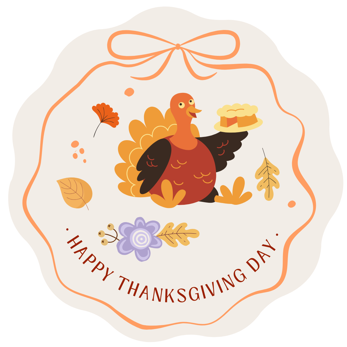 Happy Thanksgiving Day Circle Sticker - Printable Fall Sticker Sheet, Digital Download for Gifts, Envelopes, Labels & Party Favors