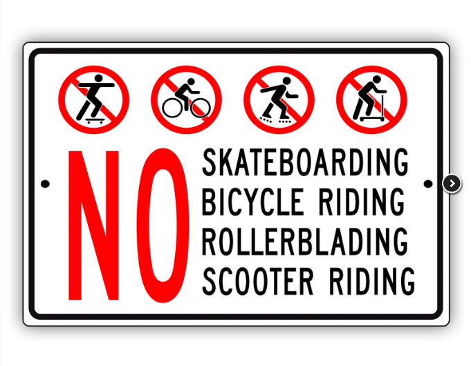 No Skateboarding Bicycle Riding Aluminum Metal Sign 8 x 12