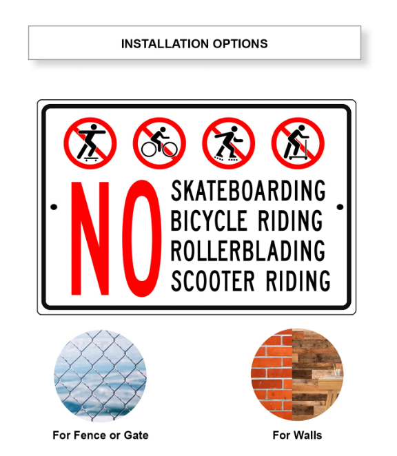 No Skateboarding Bicycle Riding Aluminum Metal Sign 8 x 12