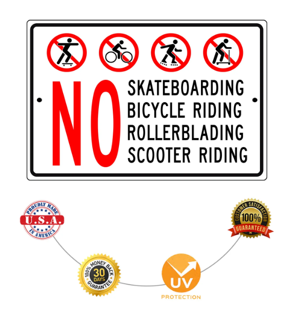 No Skateboarding Bicycle Riding Aluminum Metal Sign 8 x 12