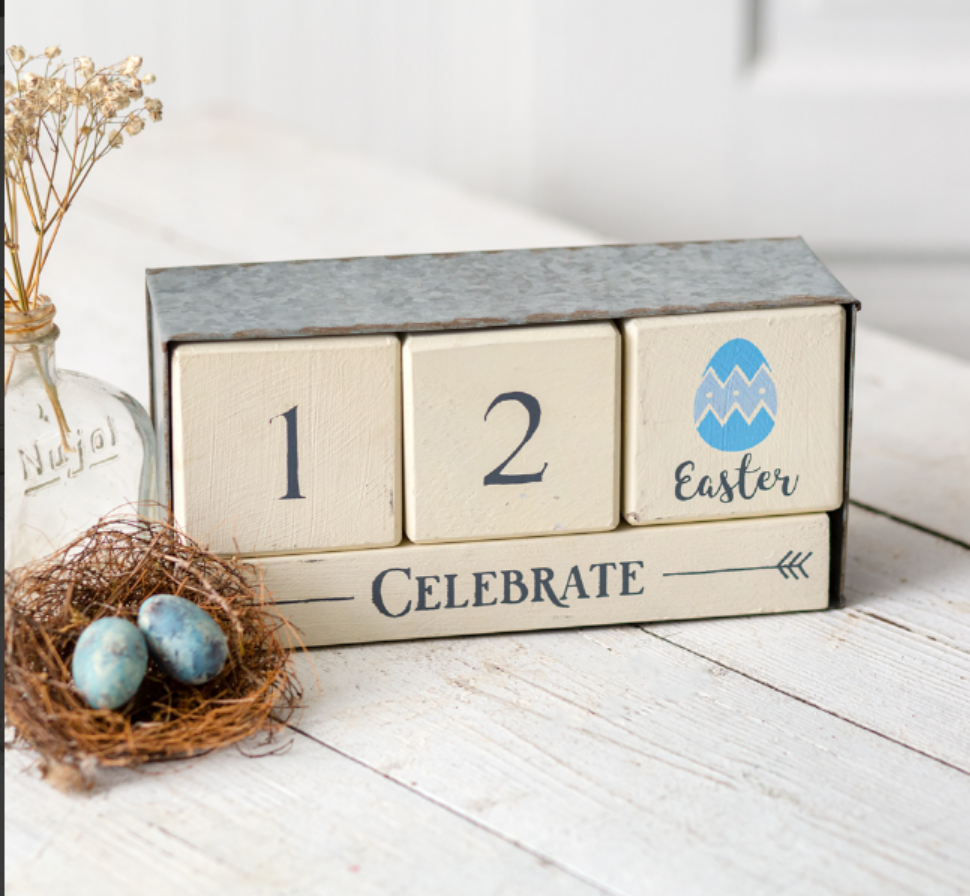 Wooden Block Calendar with Metal Box