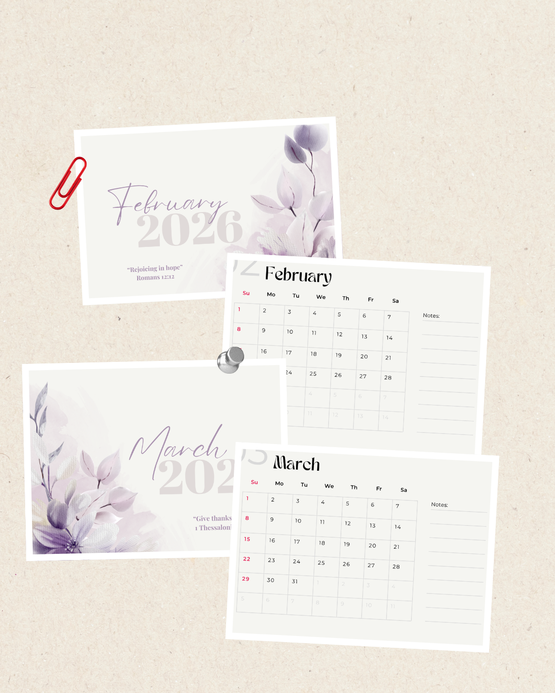 2026 Floral Calendar Printable | Aesthetic Digital Download Calendar | Botanical Wall Art | Ready to Print Monthly Planner Pages