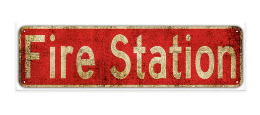 Fire Station Street Sign Aluminum, Ships to US only, 4x13.5", 4x18" Rounded Corners