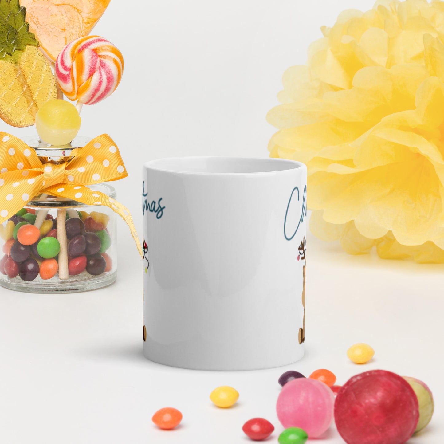 Merry Christmas Deer White Glossy Mug 11oz, 15oz, 20oz, for Coffee and Tea Lovers, For Birthday, Thanksgiving and Christmas Gift Ideas