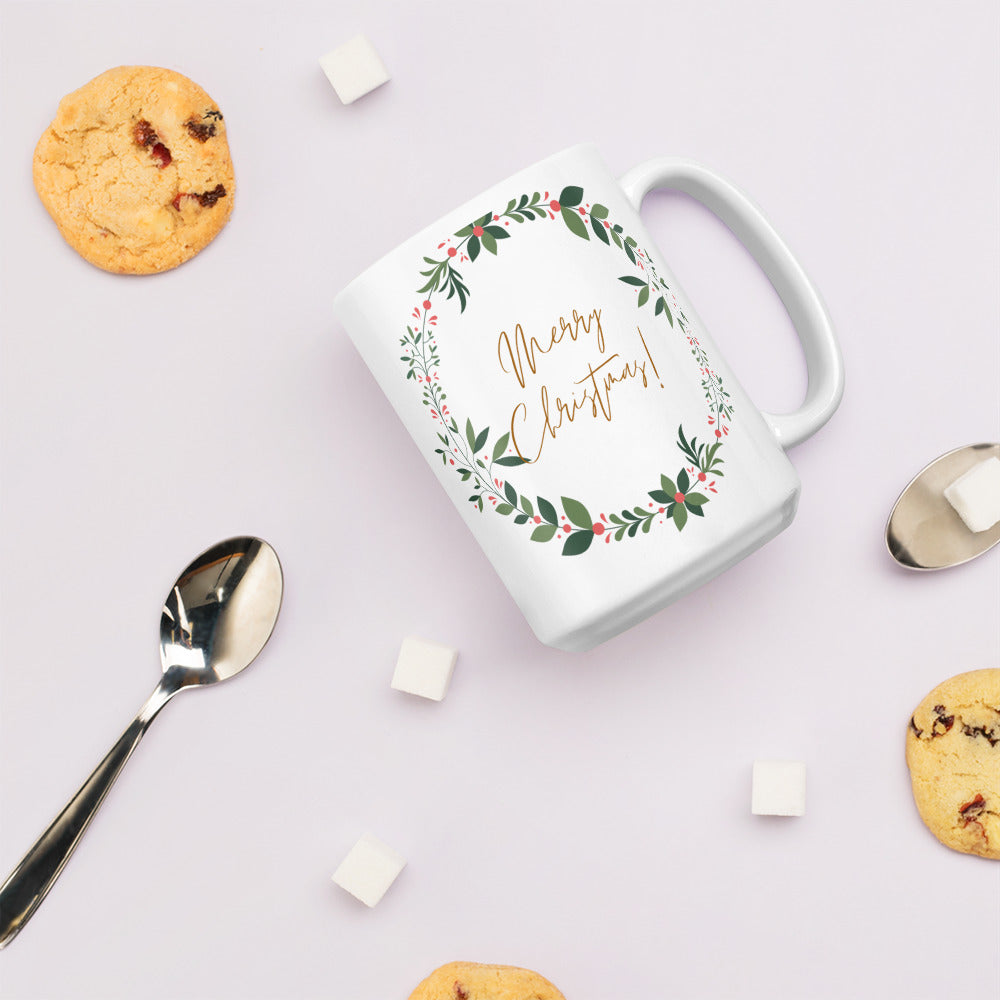 Merry Christmas White Glossy Mug 11oz, 15oz, 20oz, for Coffee and Tea Lovers, For Birthday, Thanksgiving and Christmas Gift Ideas