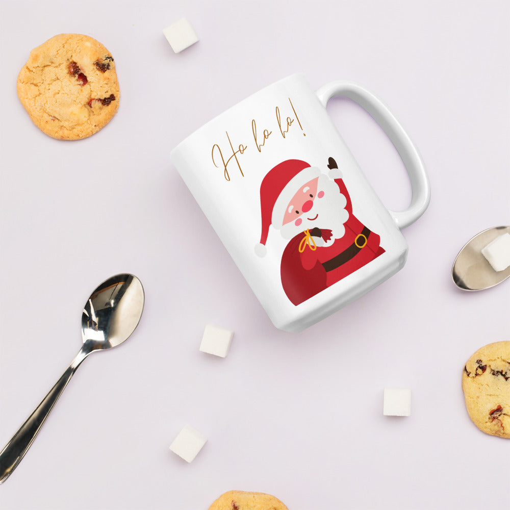 Ho ho ho Santa Claus White Glossy Mug 11oz, 15oz, 20oz, for Coffee and Tea Lovers, For Birthday, Thanksgiving and Christmas Gift Ideas