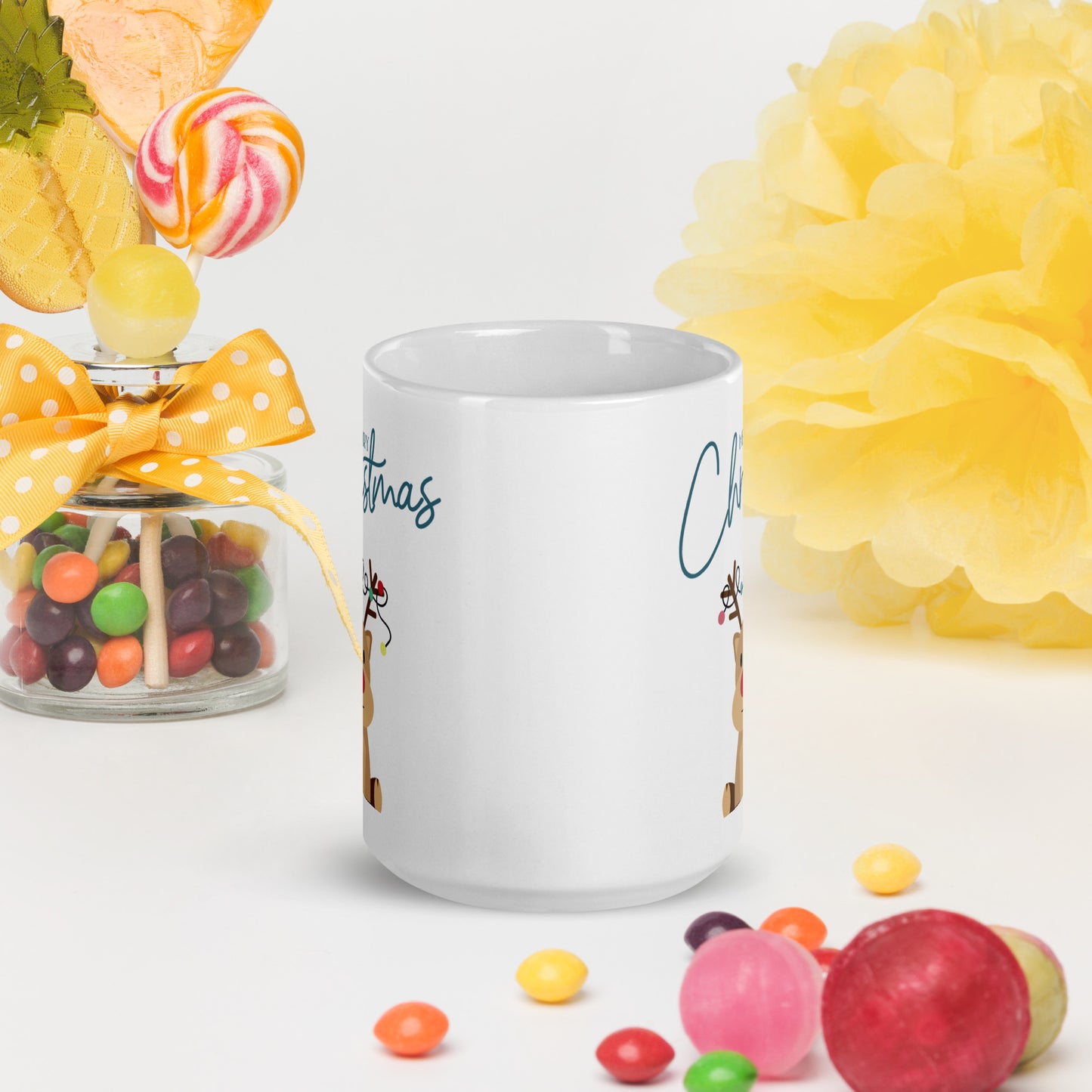 Merry Christmas Deer White Glossy Mug 11oz, 15oz, 20oz, for Coffee and Tea Lovers, For Birthday, Thanksgiving and Christmas Gift Ideas