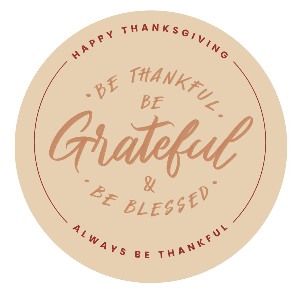 Happy Thanksgiving Day Circle Sticker - Printable Fall Sticker Sheet, Digital Download for Gifts, Envelopes, Labels & Party Favors