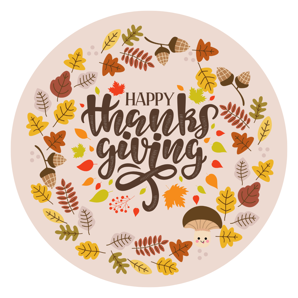 Happy Thanksgiving Day Circle Sticker - Printable Fall Sticker Sheet, Digital Download for Gifts, Envelopes, Labels & Party Favors