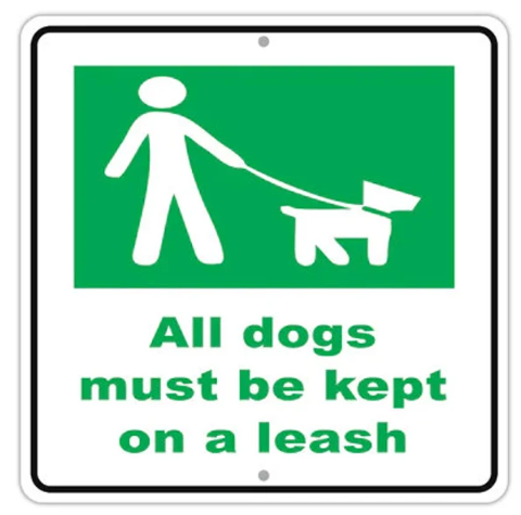 All Dogs Must Be Kept On A Leash Symbol 12x12" Aluminum Square Sign