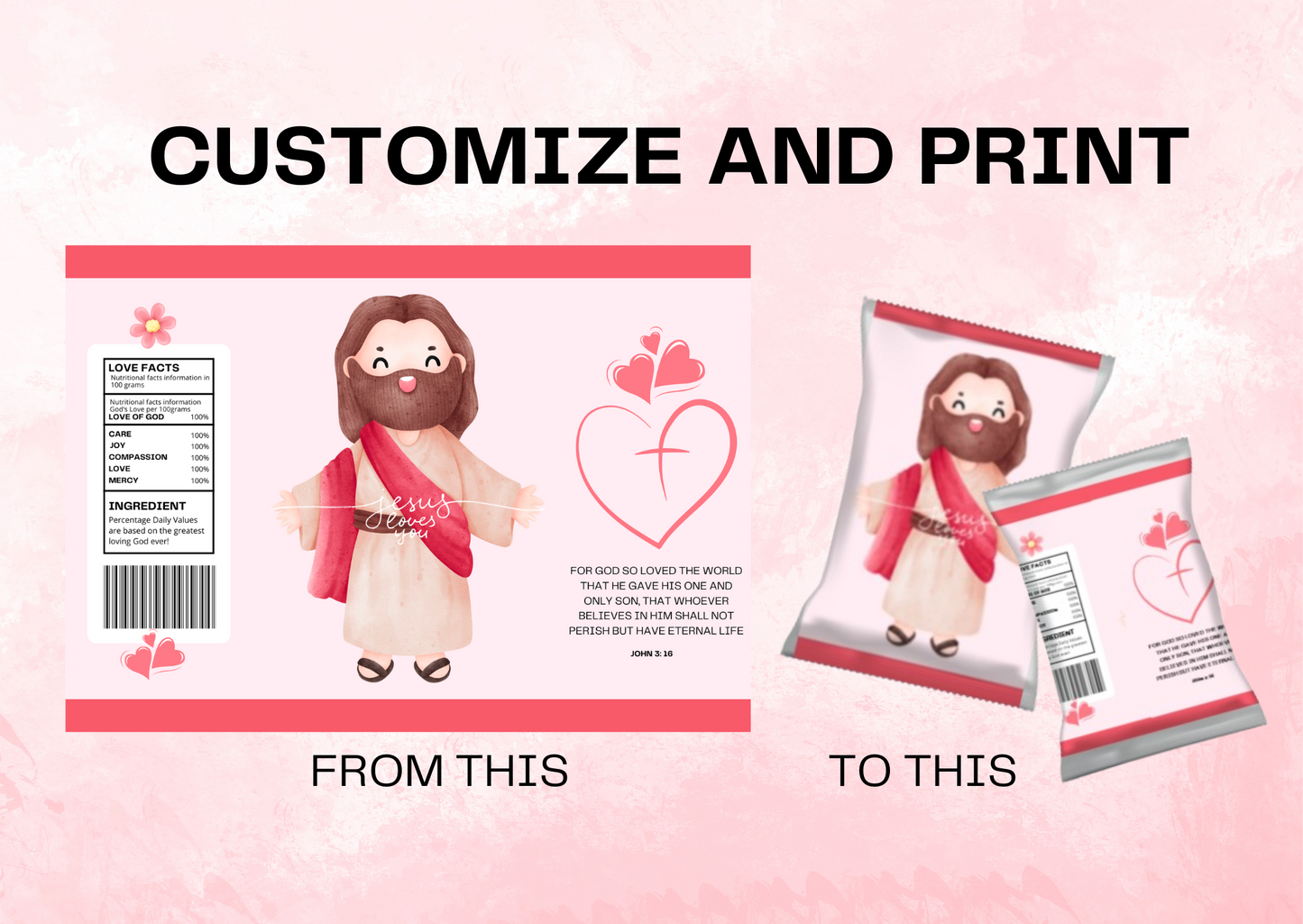Jesus Loves You Chip Bag Template – Christian Party Favor, Evangelism Wrapper, Printable Digital Download