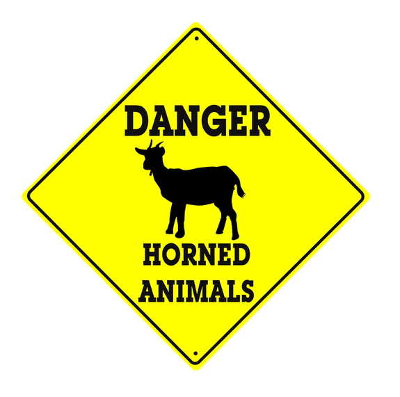 Danger Horned Animals Diamond Sign 12 x 12