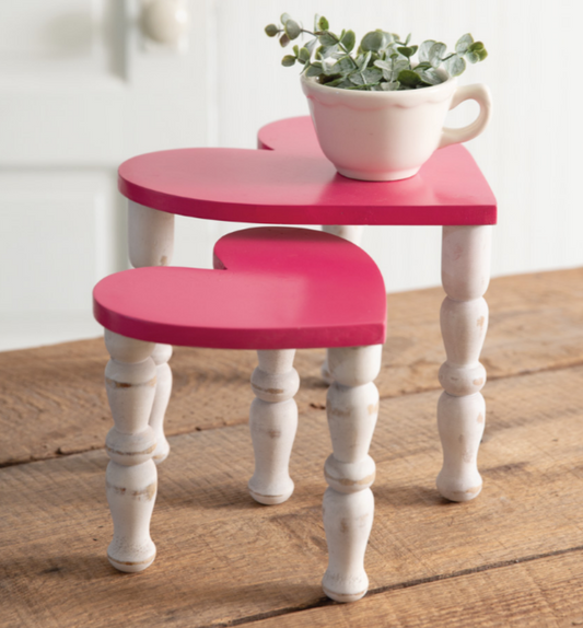 Set of Two Tabletop Heart Stools - Pink