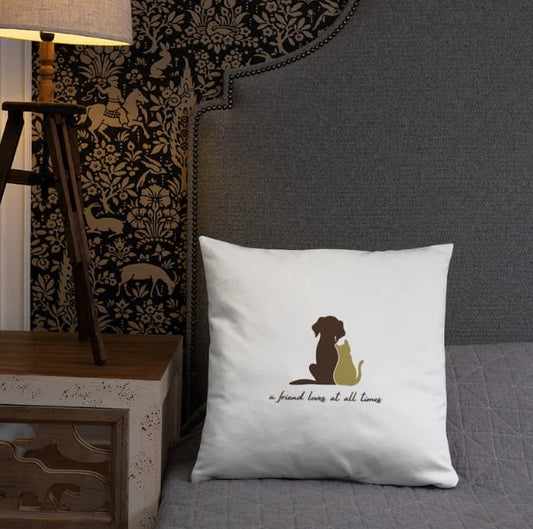 18x18" A Friend Loves At All Times Basic Pillow, Ships to US only, Friendship Throw Pillow,, Cat and Dog Print, Home Decor