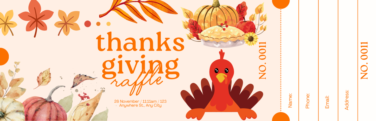 Illustration Thanksgiving Party Ticket - Customizable Raffle & Harvest Event Ticket Printable, Digital Download for Fall Events & Parties