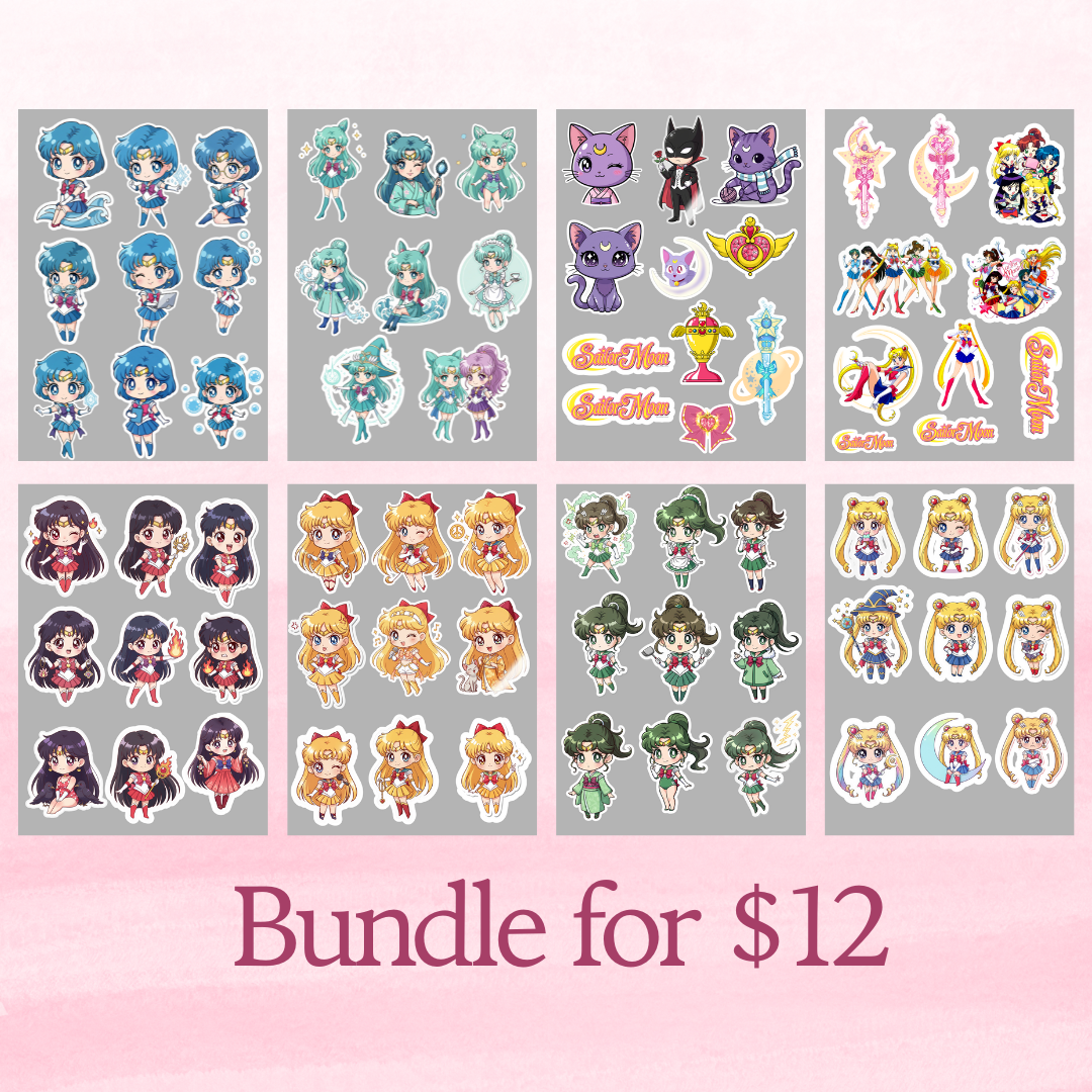 Sailor Moon Stickers Pack | Anime Stickers | Cute Kawaii Waterproof Stickers for Laptop, Water Bottle, Journal, Scrapbook, Planner