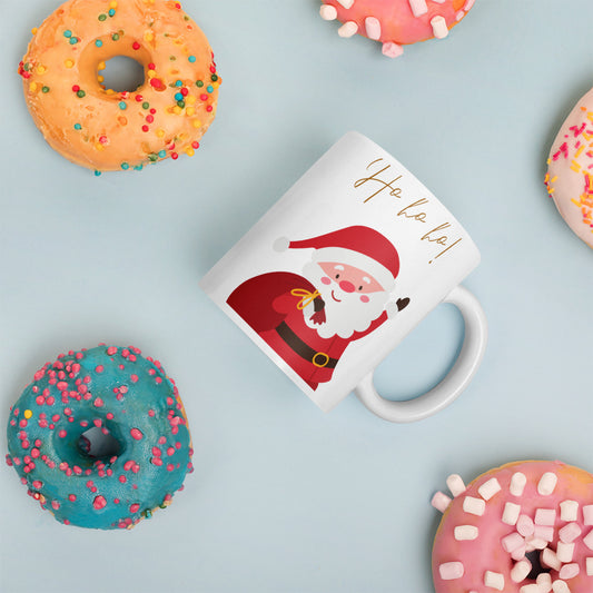 Ho ho ho Santa Claus White Glossy Mug 11oz, 15oz, 20oz, for Coffee and Tea Lovers, For Birthday, Thanksgiving and Christmas Gift Ideas