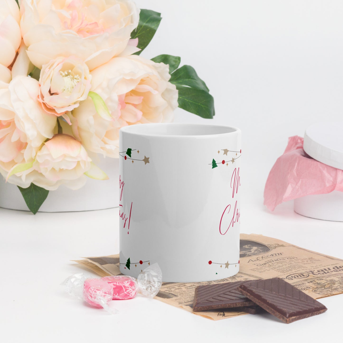Merry Christmas White Glossy Mug 11oz, 15oz, 20oz, for Coffee and Tea Lovers, For Birthday, Thanksgiving and Christmas Gift Ideas