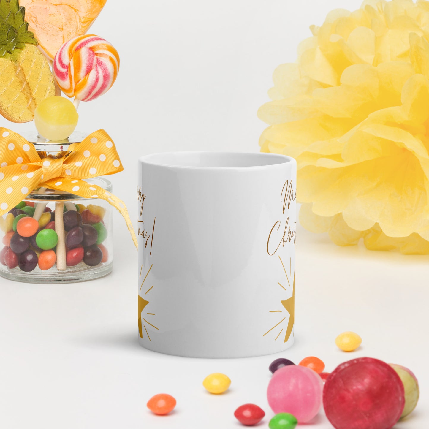 Merry Christmas Star White Glossy Mug 11oz, 15oz, 20oz, for Coffee and Tea Lovers, For Birthday, Thanksgiving and Christmas Gift Ideas