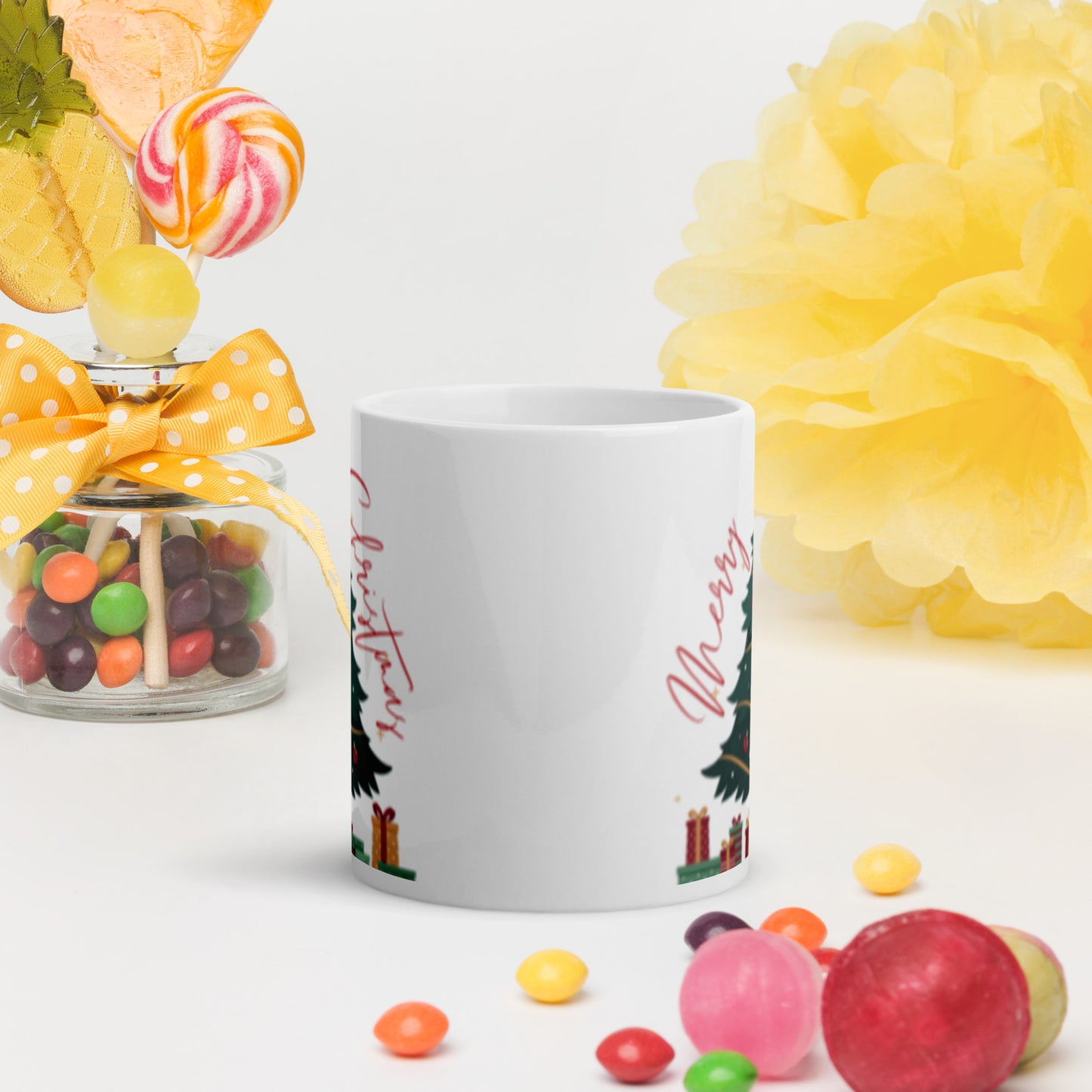 Merry Christmas Tree White Glossy Mug 11oz, 15oz, 20oz, for Coffee and Tea Lovers, For Birthday, Thanksgiving and Christmas Gift Ideas
