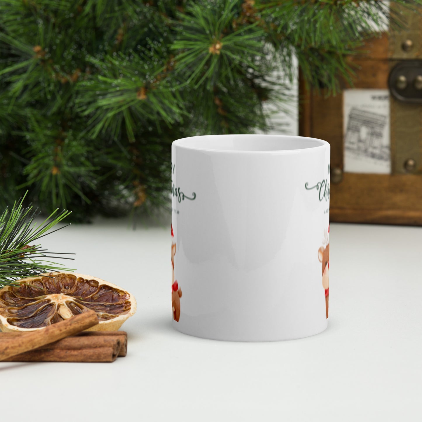 Merry Christmas Deer White Glossy Mug 11oz, 15oz, 20oz, for Coffee and Tea Lovers, For Birthday, Thanksgiving and Christmas Gift Ideas