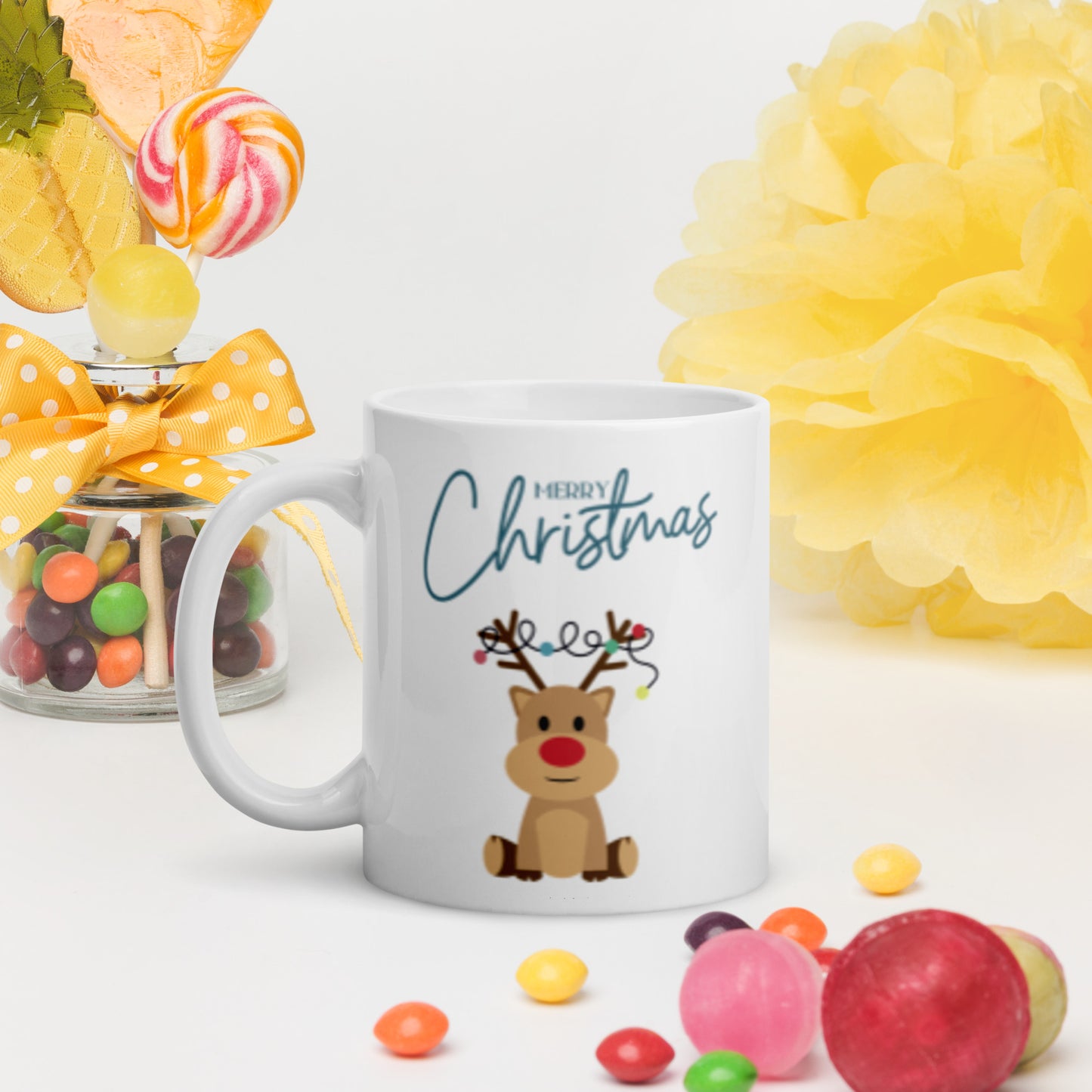 Merry Christmas Deer White Glossy Mug 11oz, 15oz, 20oz, for Coffee and Tea Lovers, For Birthday, Thanksgiving and Christmas Gift Ideas