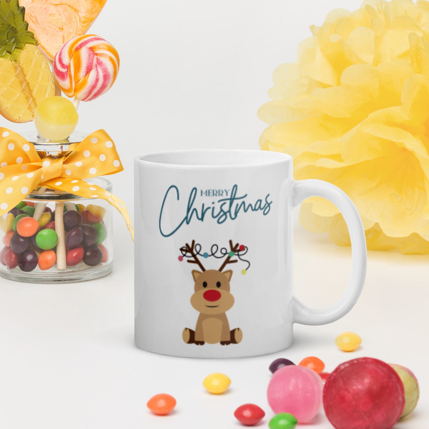 Merry Christmas Deer White Glossy Mug 11oz, 15oz, 20oz, for Coffee and Tea Lovers, For Birthday, Thanksgiving and Christmas Gift Ideas