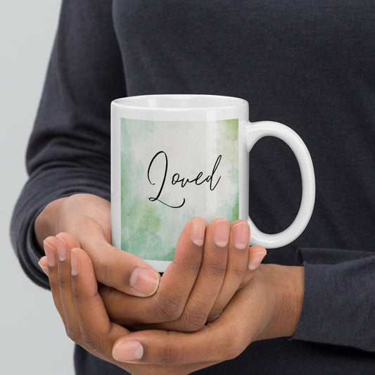 Loved, White Glossy Mug, Perfect for Coffee and Tea Lovers, Birthday Gift for Family and Friends