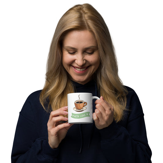 Cup of Coffee with Love, White Glossy Mug, Perfect for Coffee and Tea Lovers, Birthday Gift for Family and Friends