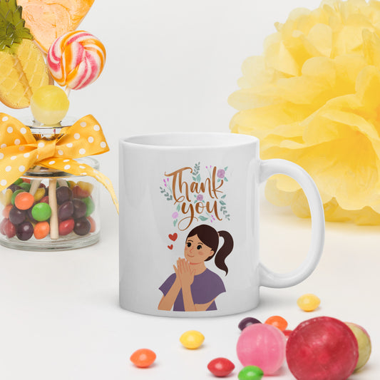Thank You White glossy mug, 11oz, 15oz, 20oz, Perfect for Coffee and Tea Lovers, For Birthday, Thanksgiving and Christmas Gift