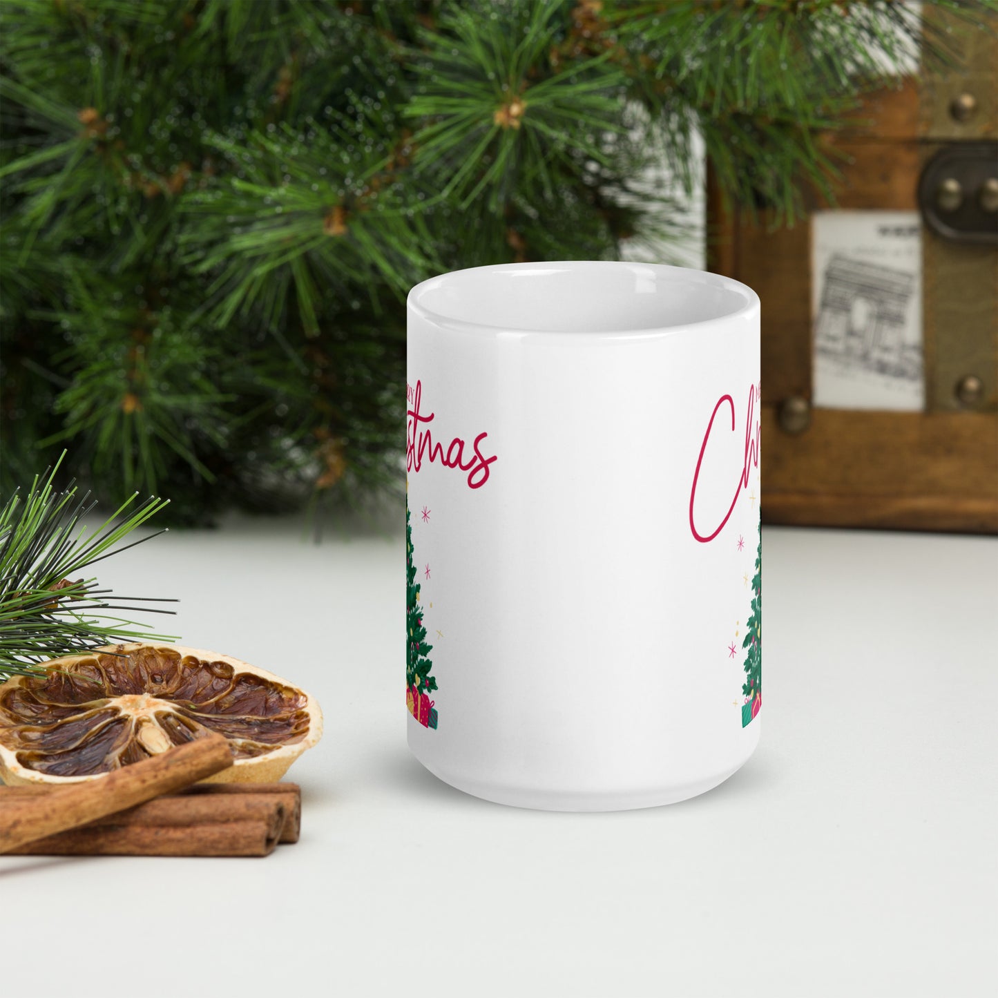 Merry Christmas tree White Glossy Mug 11oz, 15oz, 20oz, for Coffee and Tea Lovers, For Birthday, Thanksgiving and Christmas Gift Ideas