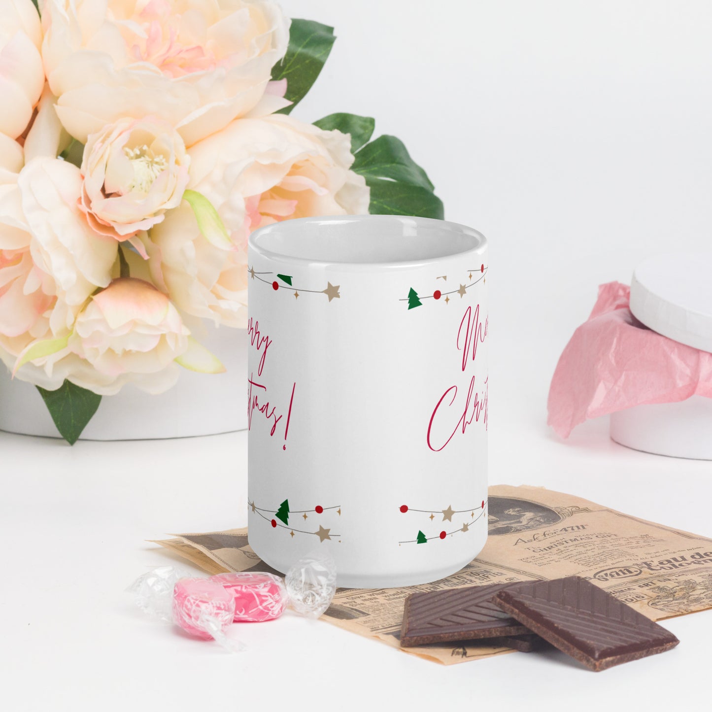 Merry Christmas White Glossy Mug 11oz, 15oz, 20oz, for Coffee and Tea Lovers, For Birthday, Thanksgiving and Christmas Gift Ideas