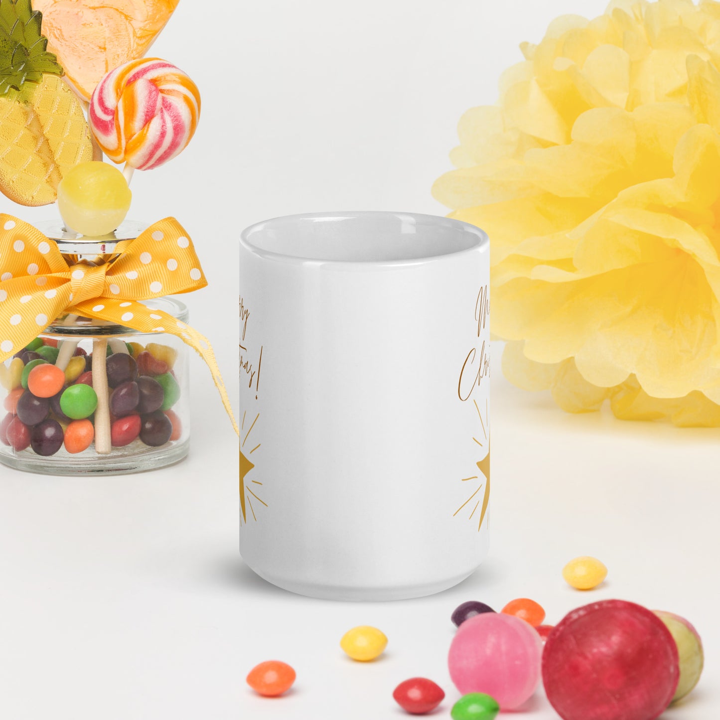 Merry Christmas Star White Glossy Mug 11oz, 15oz, 20oz, for Coffee and Tea Lovers, For Birthday, Thanksgiving and Christmas Gift Ideas