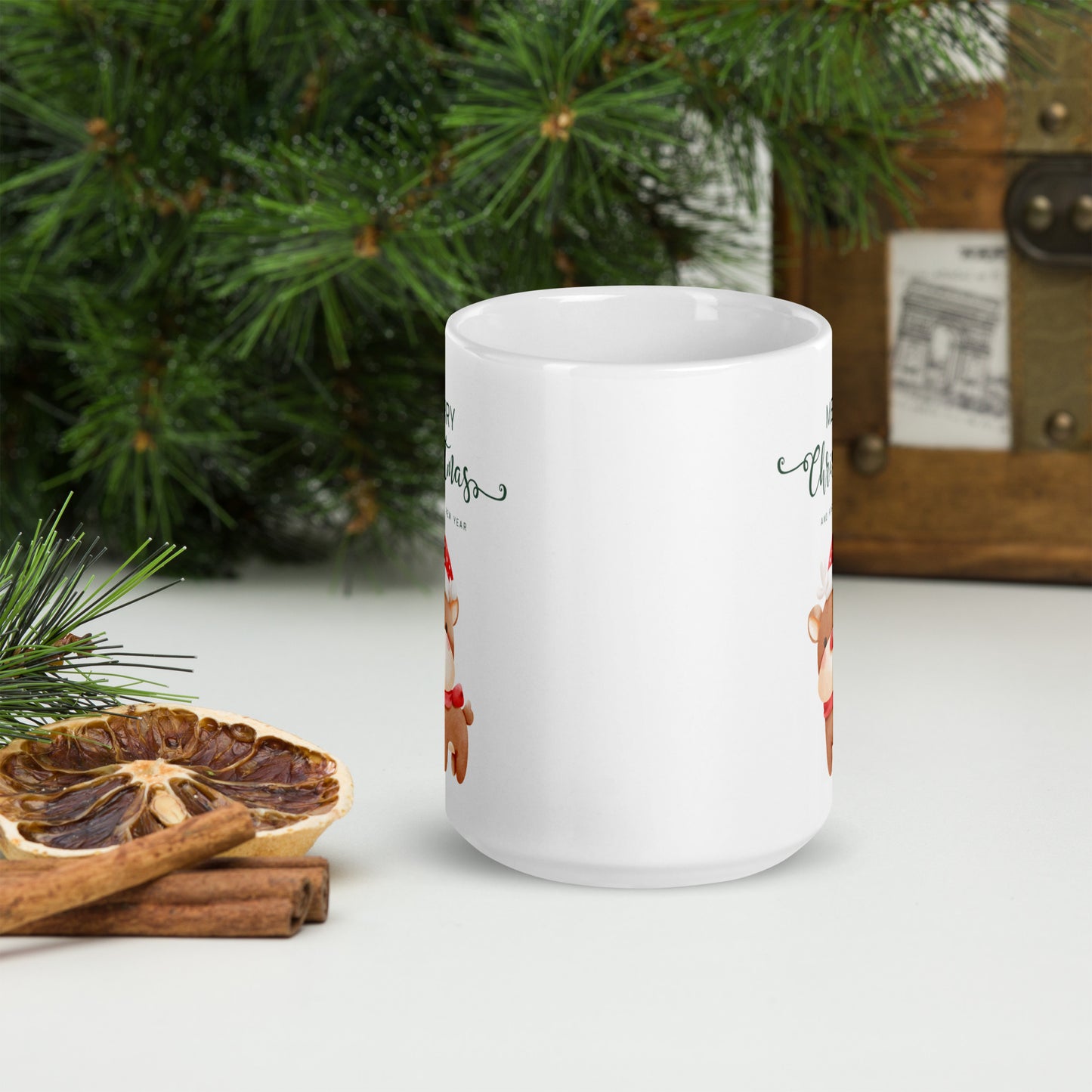 Merry Christmas Deer White Glossy Mug 11oz, 15oz, 20oz, for Coffee and Tea Lovers, For Birthday, Thanksgiving and Christmas Gift Ideas