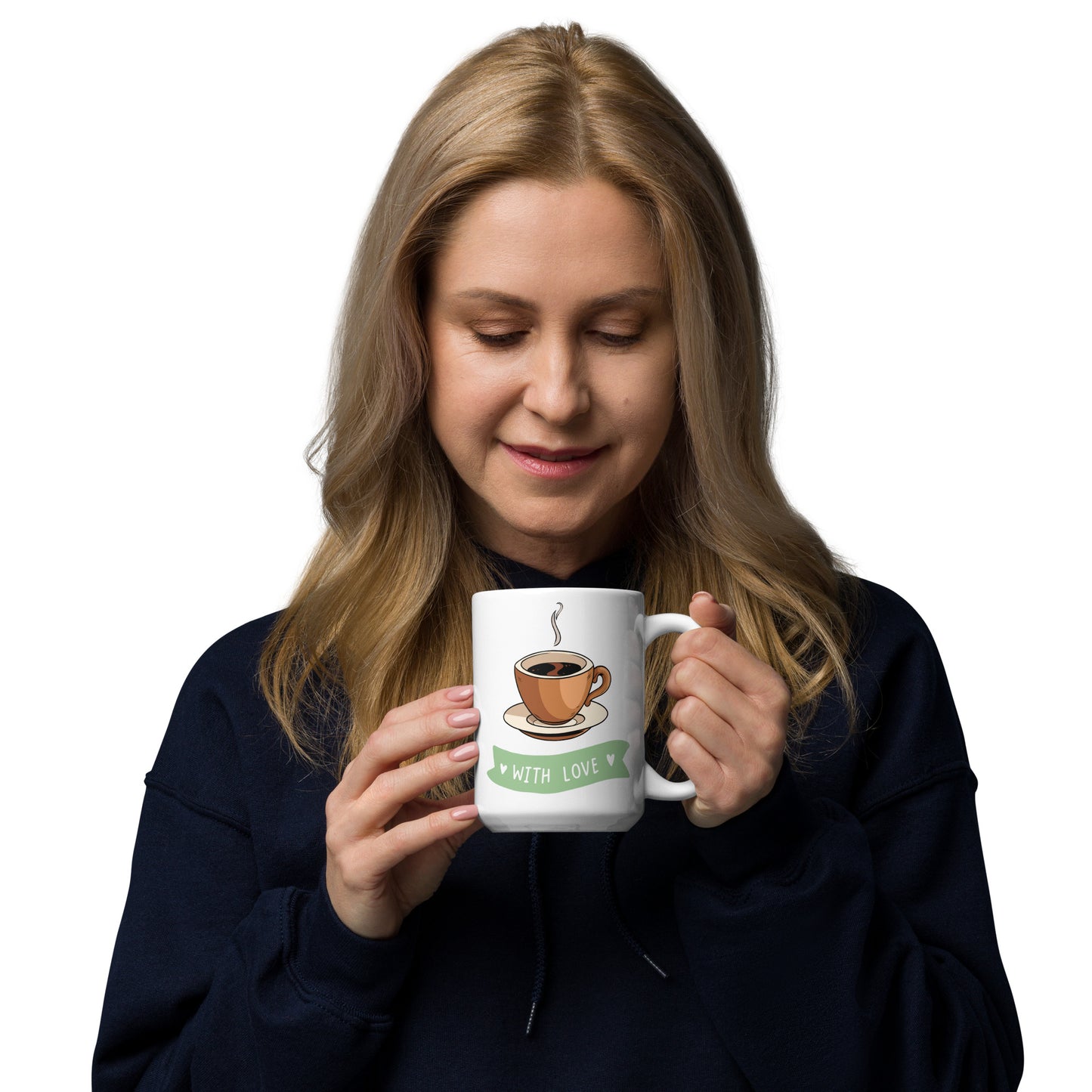 Cup of Coffee with Love, White Glossy Mug, Perfect for Coffee and Tea Lovers, Birthday Gift for Family and Friends