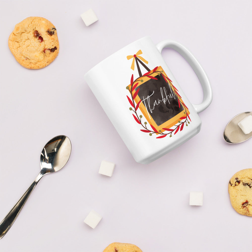 Thankful White glossy 11oz, 15oz, 20oz mug, Perfect for Birthday, Thanksgiving And Christmas Gift Idea for our Family and Friends