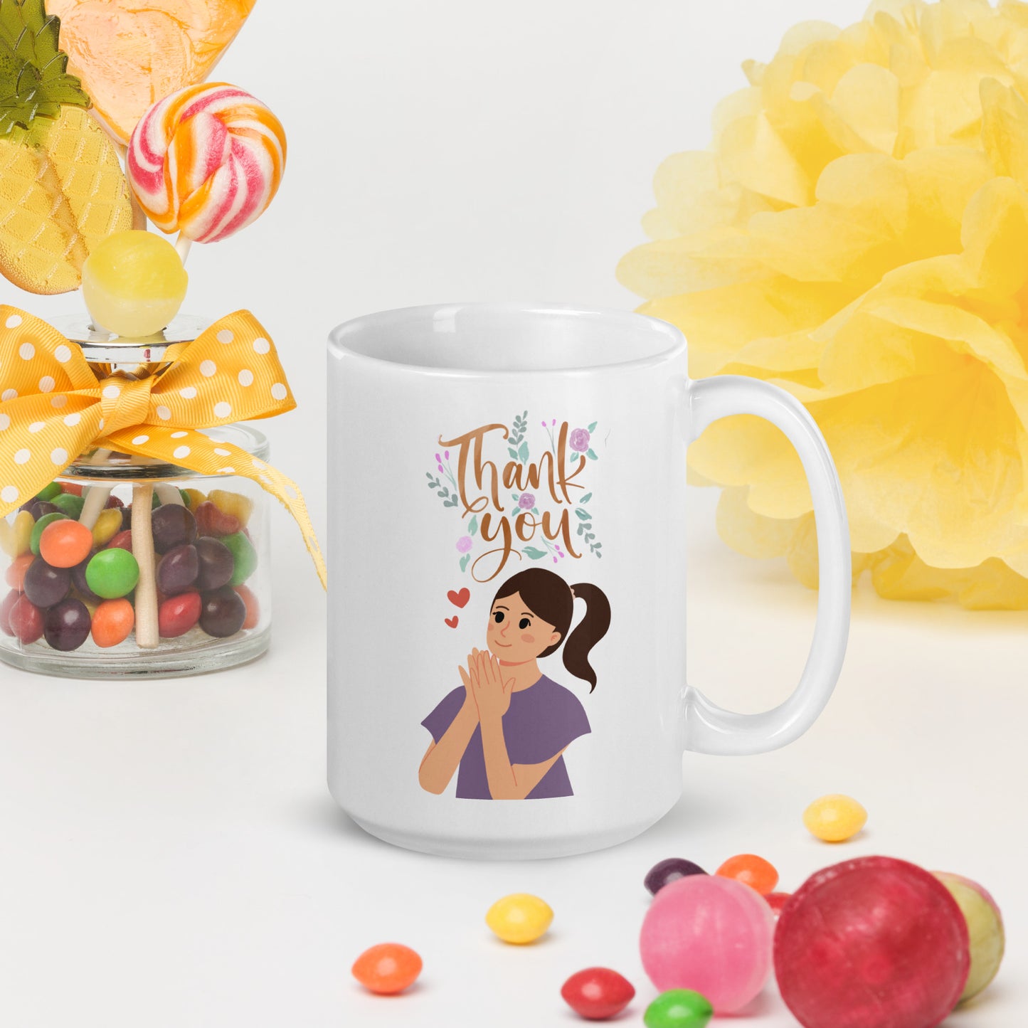 Thank You White glossy mug, 11oz, 15oz, 20oz, Perfect for Coffee and Tea Lovers, For Birthday, Thanksgiving and Christmas Gift