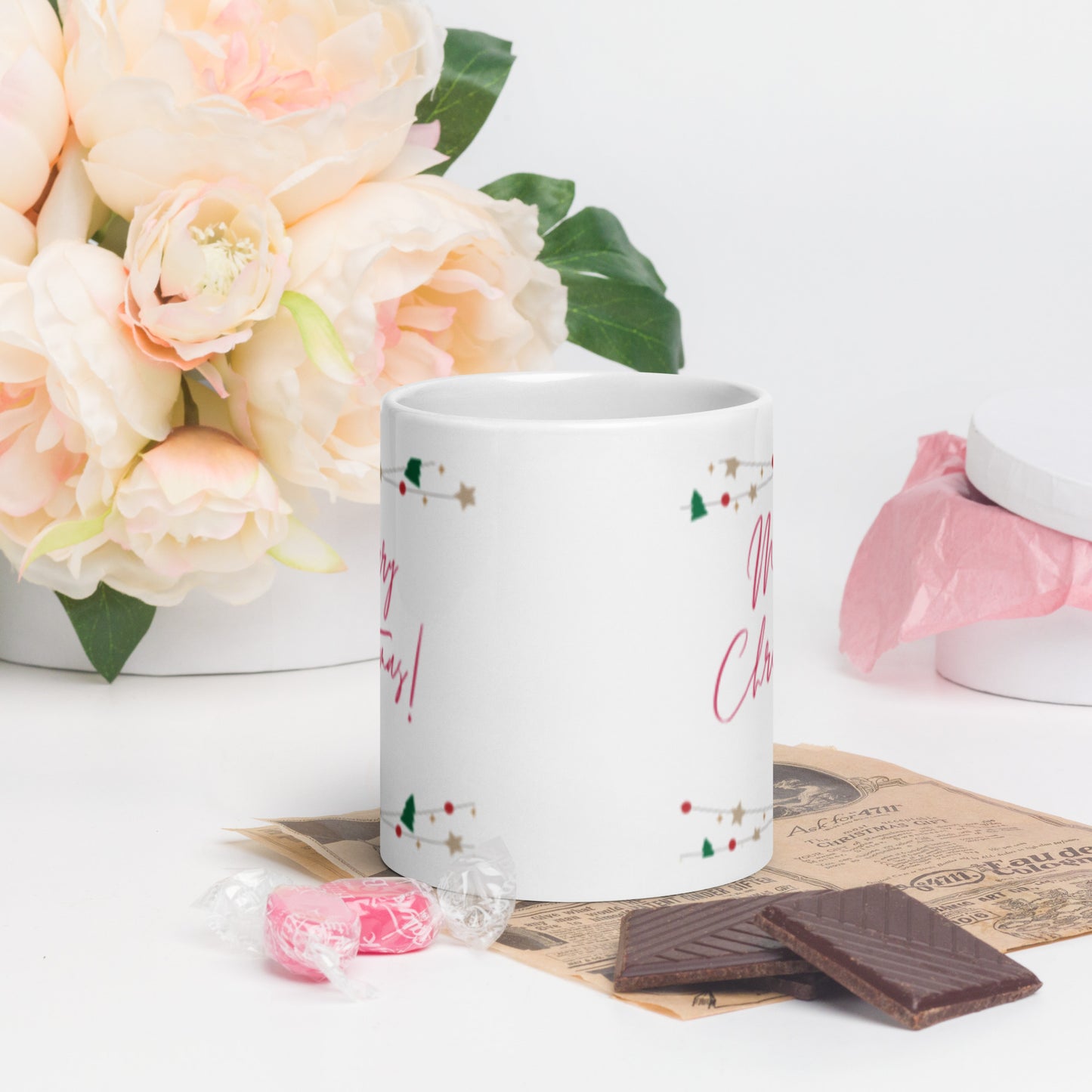 Merry Christmas White Glossy Mug 11oz, 15oz, 20oz, for Coffee and Tea Lovers, For Birthday, Thanksgiving and Christmas Gift Ideas