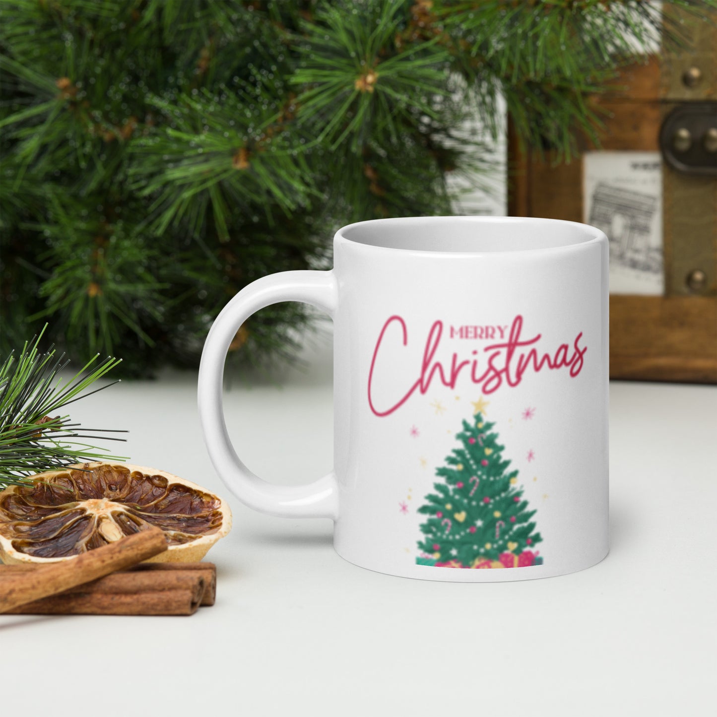 Merry Christmas tree White Glossy Mug 11oz, 15oz, 20oz, for Coffee and Tea Lovers, For Birthday, Thanksgiving and Christmas Gift Ideas