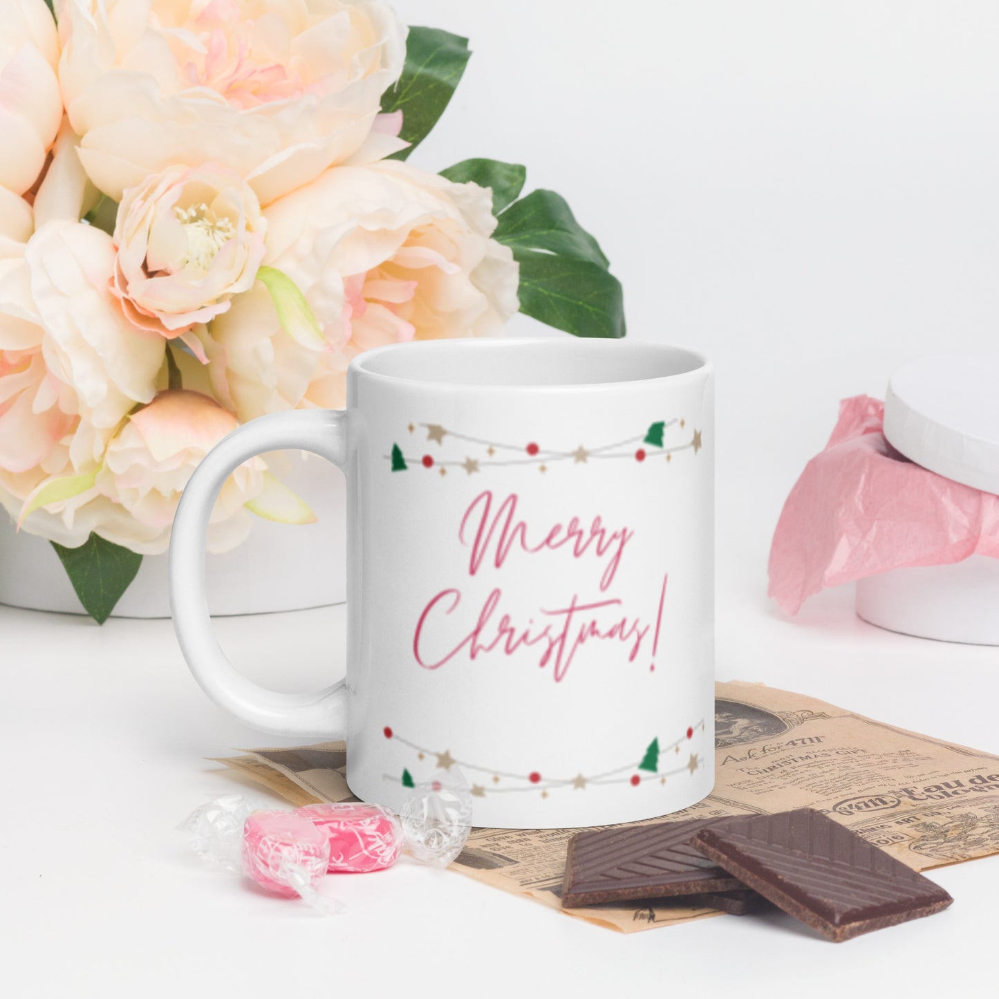 Merry Christmas White Glossy Mug 11oz, 15oz, 20oz, for Coffee and Tea Lovers, For Birthday, Thanksgiving and Christmas Gift Ideas