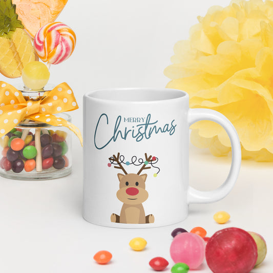Merry Christmas Deer White Glossy Mug 11oz, 15oz, 20oz, for Coffee and Tea Lovers, For Birthday, Thanksgiving and Christmas Gift Ideas