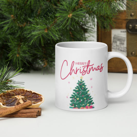 Merry Christmas tree White Glossy Mug 11oz, 15oz, 20oz, for Coffee and Tea Lovers, For Birthday, Thanksgiving and Christmas Gift Ideas