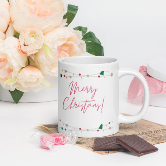 Merry Christmas White Glossy Mug 11oz, 15oz, 20oz, for Coffee and Tea Lovers, For Birthday, Thanksgiving and Christmas Gift Ideas