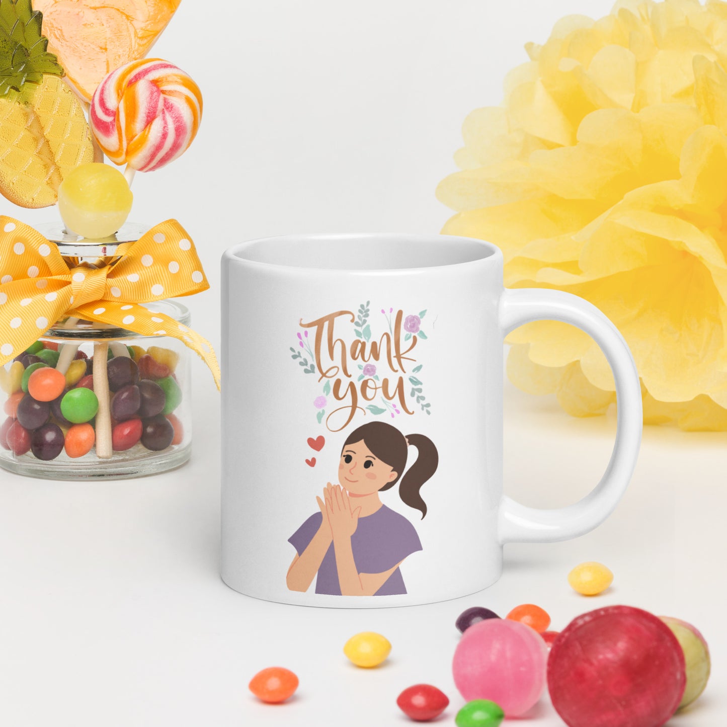 Thank You White glossy mug, 11oz, 15oz, 20oz, Perfect for Coffee and Tea Lovers, For Birthday, Thanksgiving and Christmas Gift