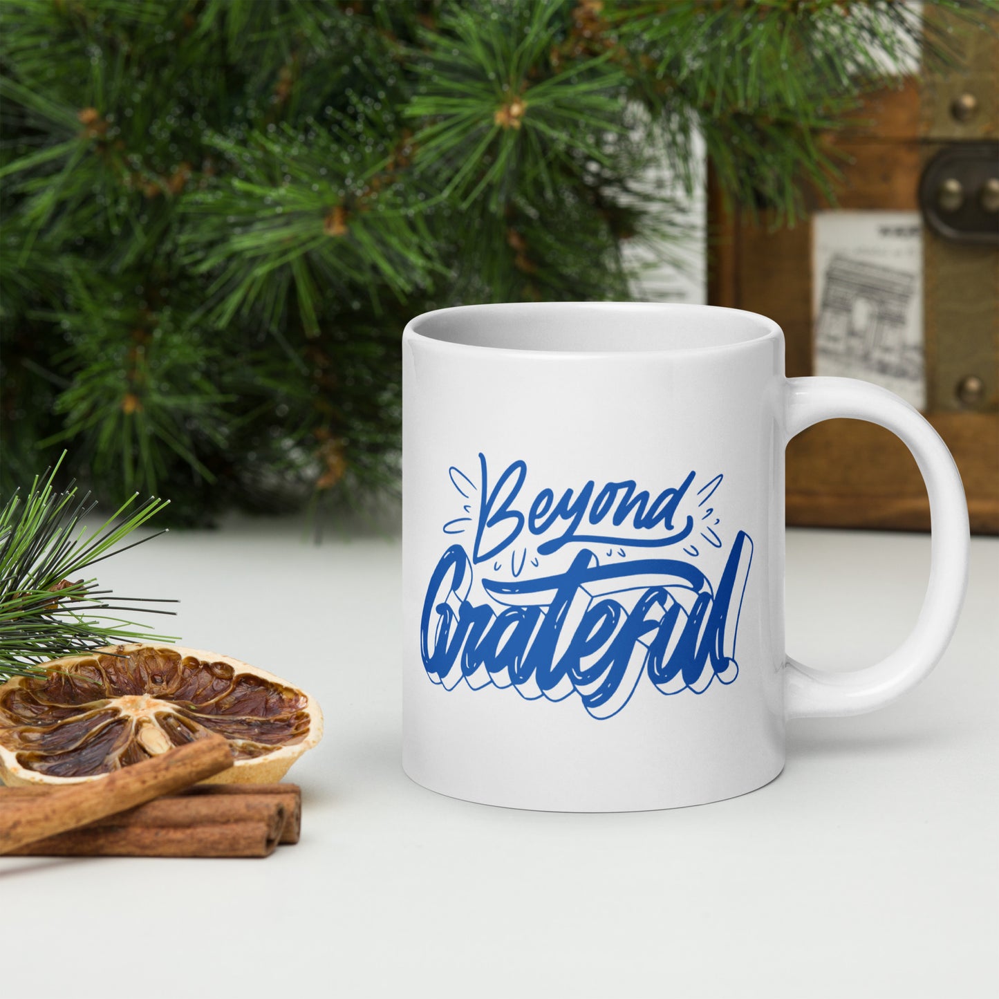 Beyond Grateful White glossy mug, 11oz, 15oz, 20oz, Perfect for Coffee and Tea Lovers, For Birthday, Thanksgiving and Christmas Gift